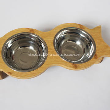 Bamboo Elevated Dog Pet Food and Water Bowls